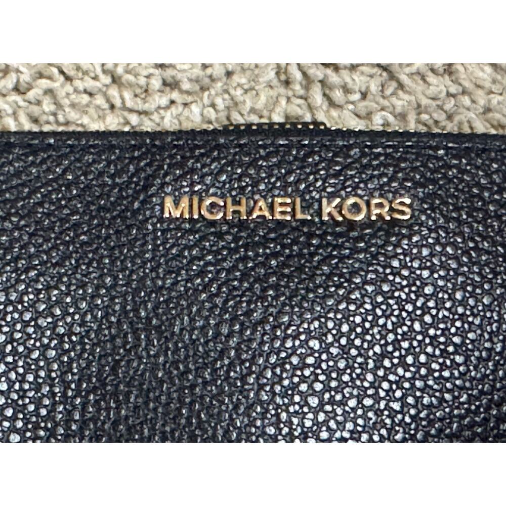 Michael Kors Jet Set Travel Large Pebbled Leather Wallet Clutch Black - Picture 2 of 8